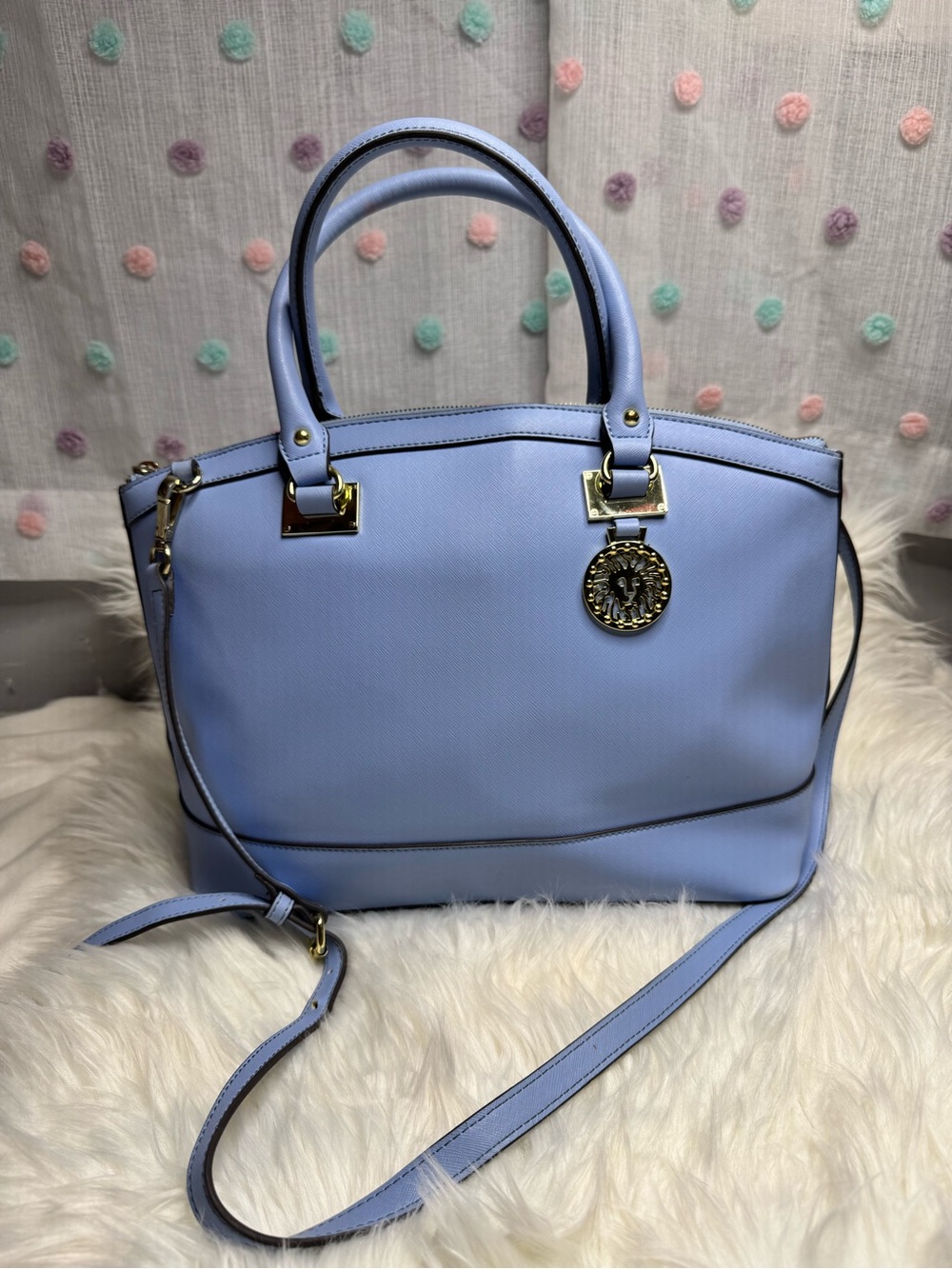 Anne Klein Light Lavender Structured Satchel with Gold Hardware